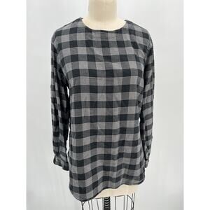 Muji Flannel Shirt Sz S Black White Plaid Long Sleeve 100% Cotton